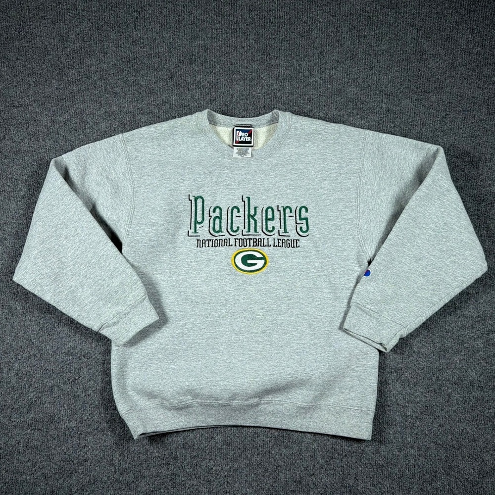 Vintage Pro Player Green Bay Packers Sweatshirt Mens Size Medium Gray NFL 90s